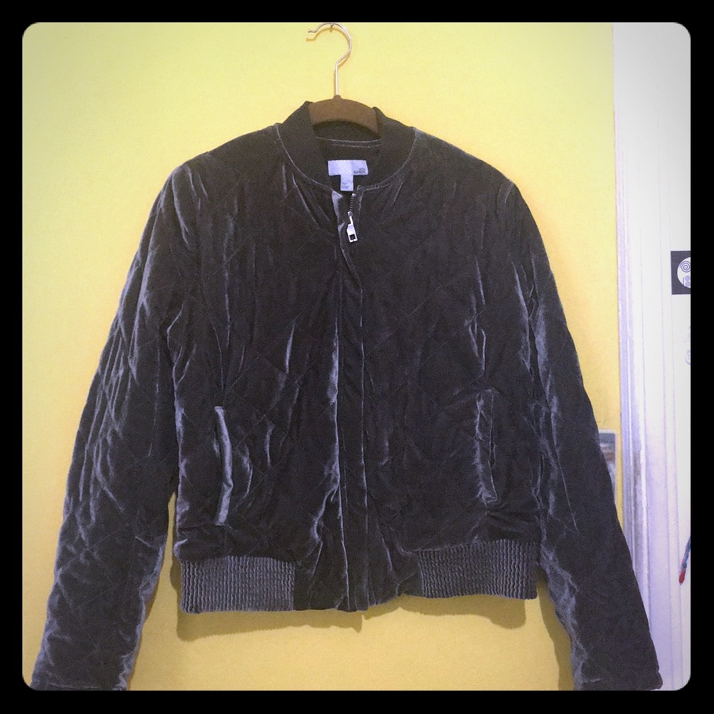 Brand New Metallic Grey Soft Velvet Bomber Jacket